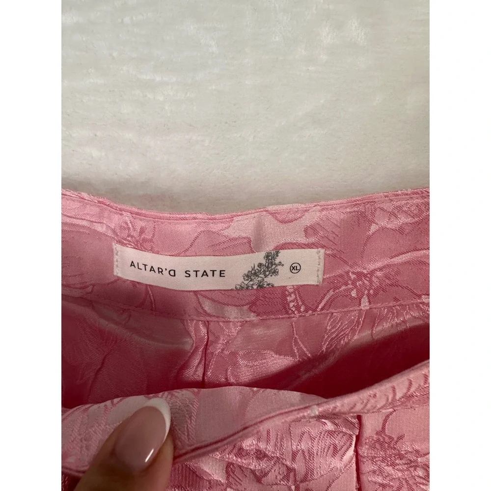 Altar'd State Pleated Floral Jacquard Skort XL Pink Mini Skirt Shorts Women